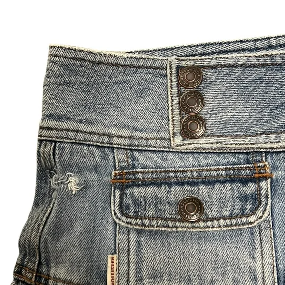 Hollister Y2K denim ruffle low rise micro mini skirt with raw hem - Picture 4 of 11